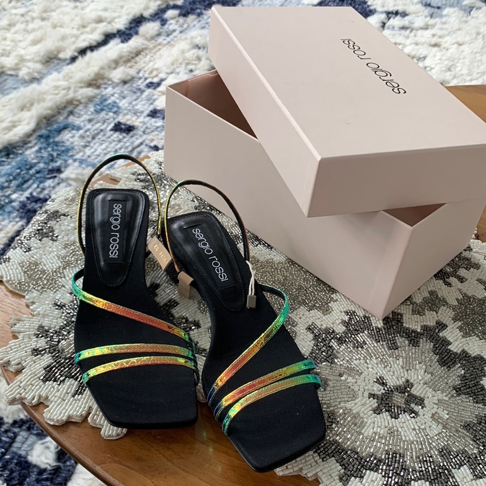 Brand new Sergio Rossi sandals, beautiful metallic holographic colors. Size 8.5